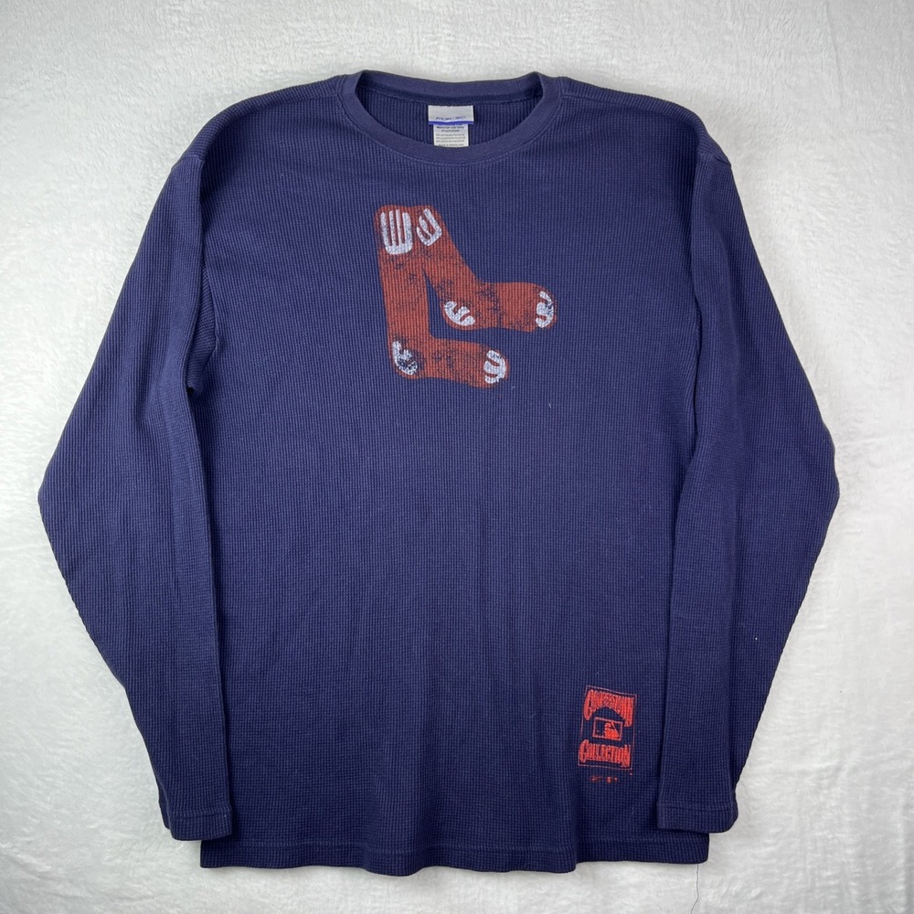 Reebok Boston Red Sox Sweater Mens Medium Navy Blue Cotton Waffle Knit Winter
